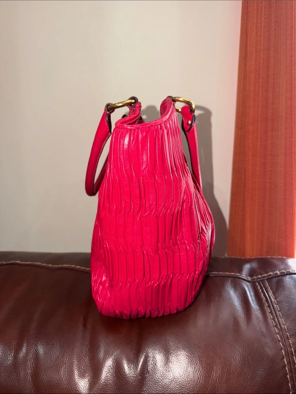 ‼️Coach Ashley Gathered Pink Leather Shoulder Bag